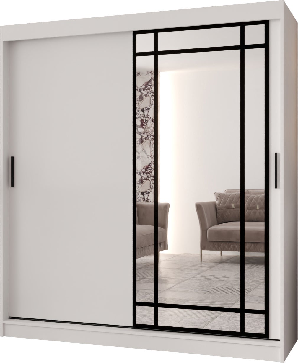Szafa przesuwna z lustrem ALMERIA 180 x 62 x 200 biały + u. czarny