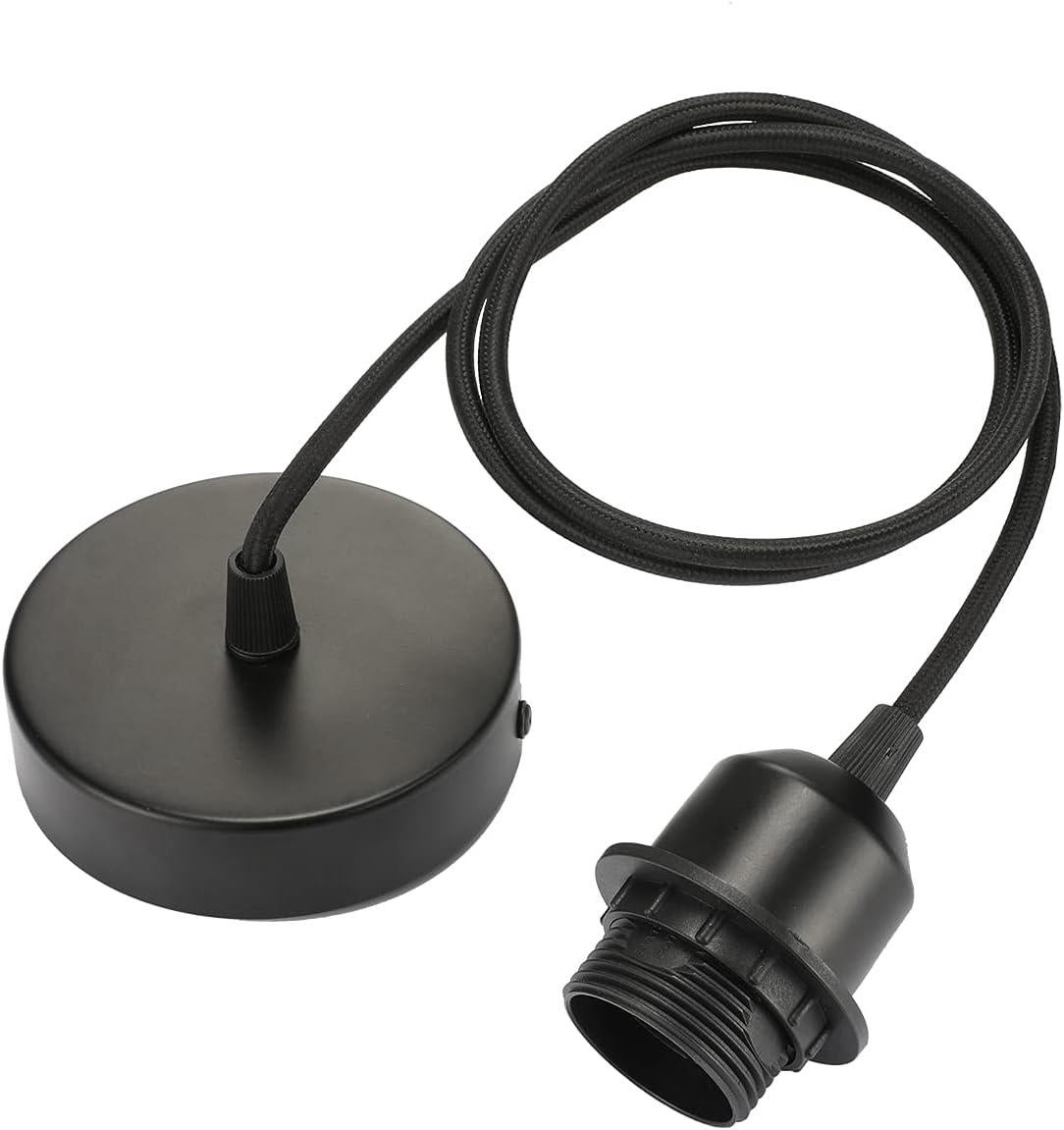 Lampa wisząca E27 z pierścieniem gwintowanym, 100 cm regulowany kabel tekstylny, kompatybilna z abażurami, idealne gniazdo do lamp wiszących w kuchni,
