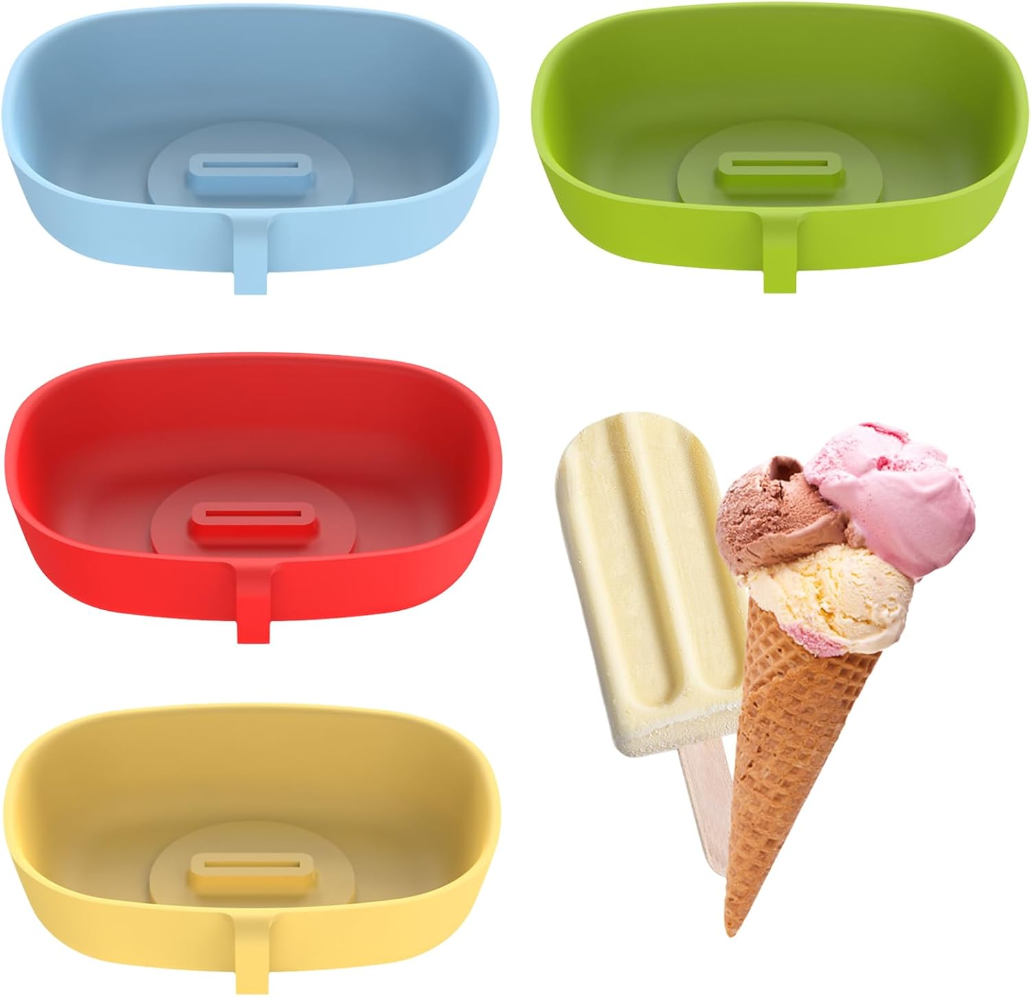 Zestaw 4 silikonowych foremek na lody 2 w 1, 4 kolory, wielokrotnego użytku, zapobiegający kapaniu, praktyczny silikonowy dodatek do foremek na lody