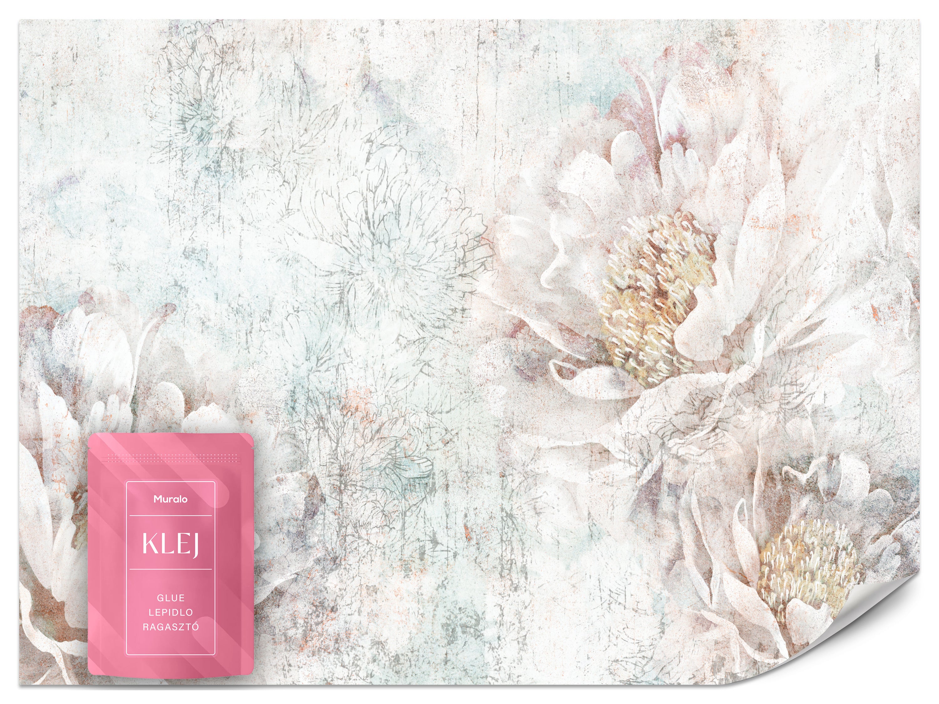 FOTOTAPETA DO SALONU DUŻE KWIATY PIWONIE PEONIE STYL VINTAGE MURAL 300x210