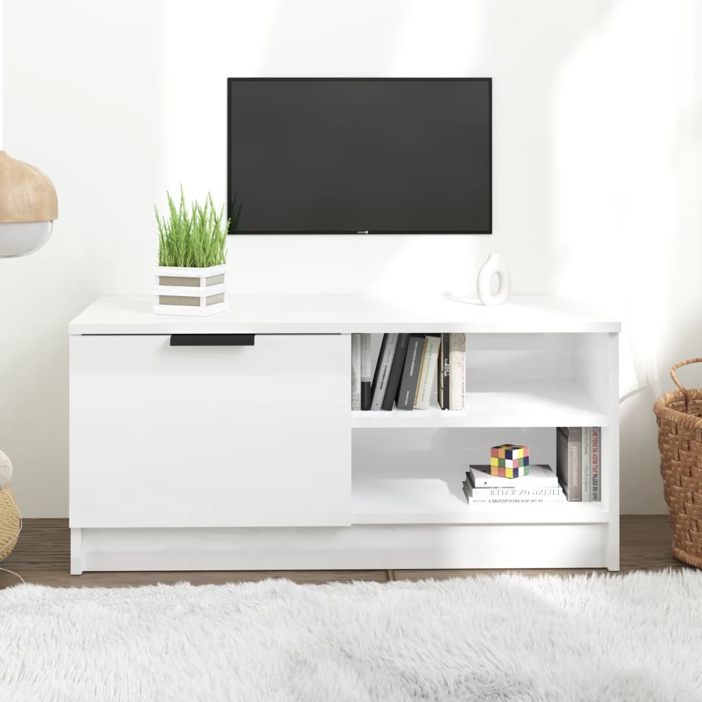 Szafka pod TV, wysoki połysk, biała, 80x35x36,5 cm vidaXL