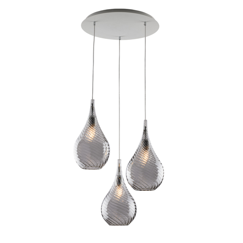 Sospensione in ferro con vetri grigio pyrex 3 luci H.41 - MAX 141 - Ø50