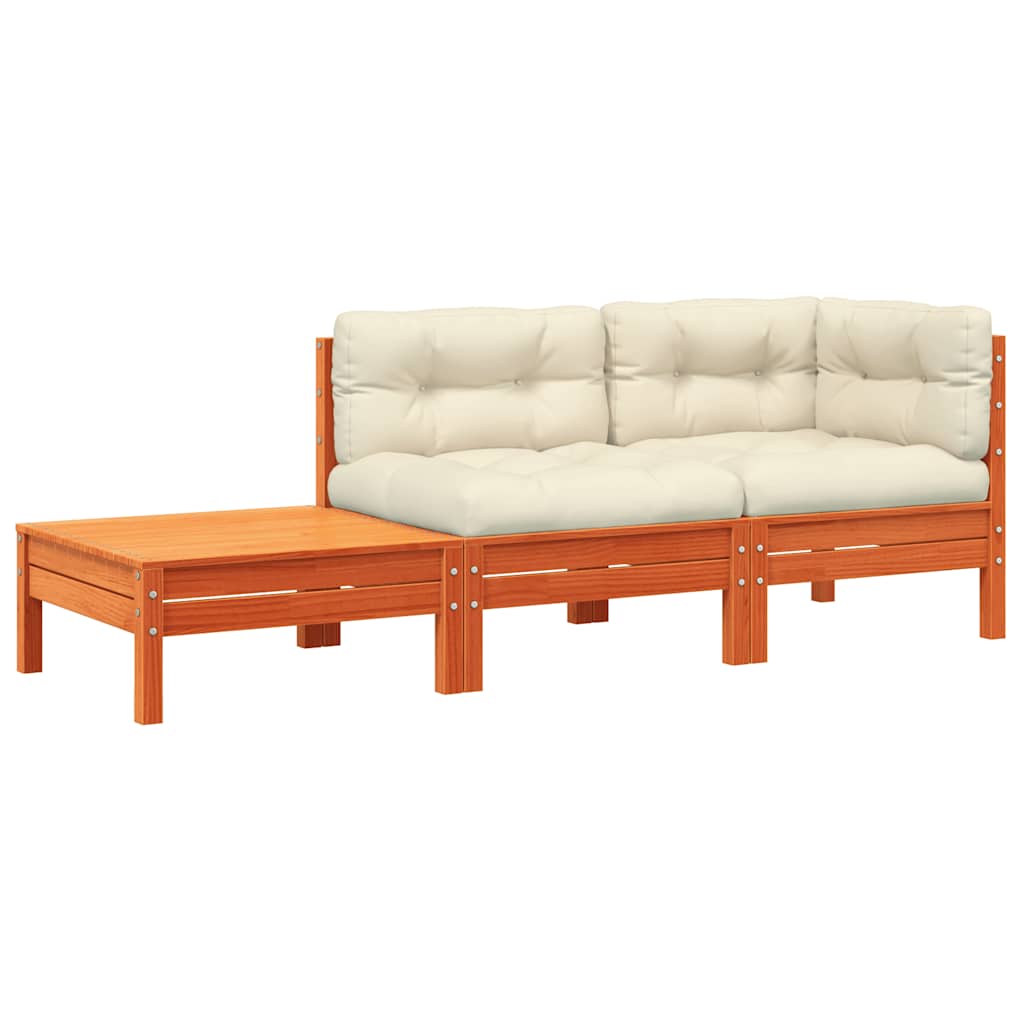 Sofa Ogrodowa Dwuosobowa Drewniana Woskowy Brąz z Kremowymi Poduszkami