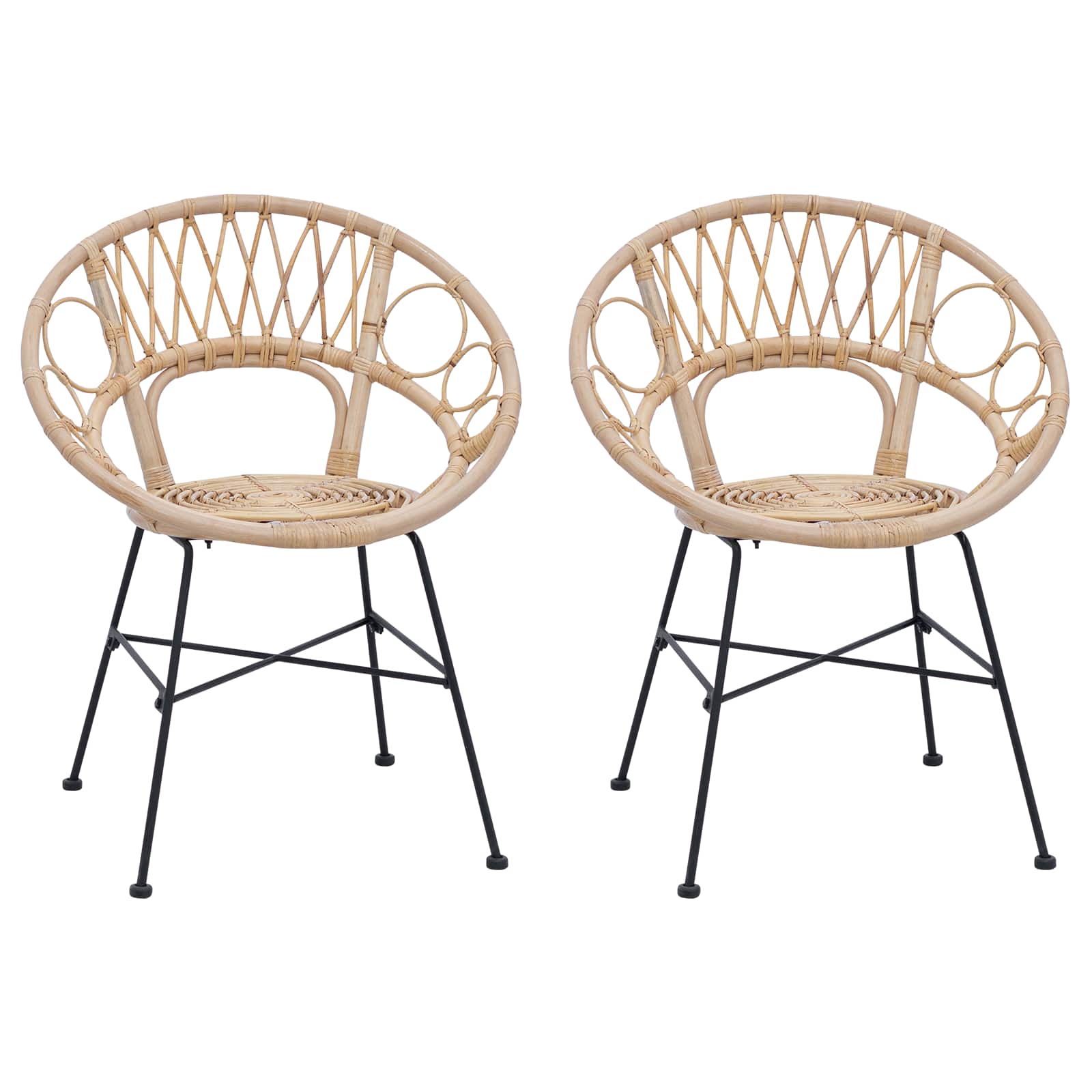 Krzesło jadalniane 2 pcs Rattan i żelazo Naturalny