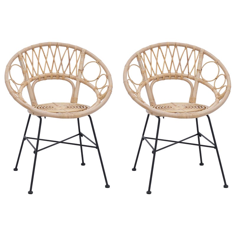 Krzesło jadalniane 2 pcs Rattan i żelazo Naturalny