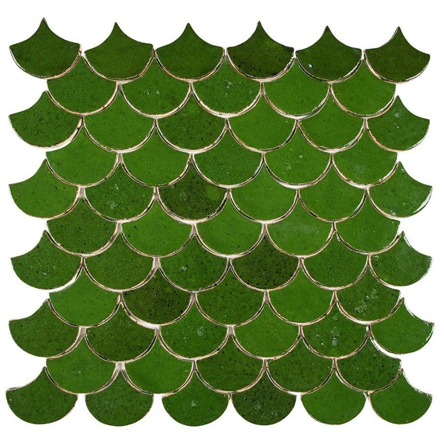 Płytki ścienne ceramiczne zielone w kształcie rybiej łuski Leśny Mech – Kafle ceramiczne do kuchni i backsplash | Płytki łazienkowe 0,3 m²/zestaw