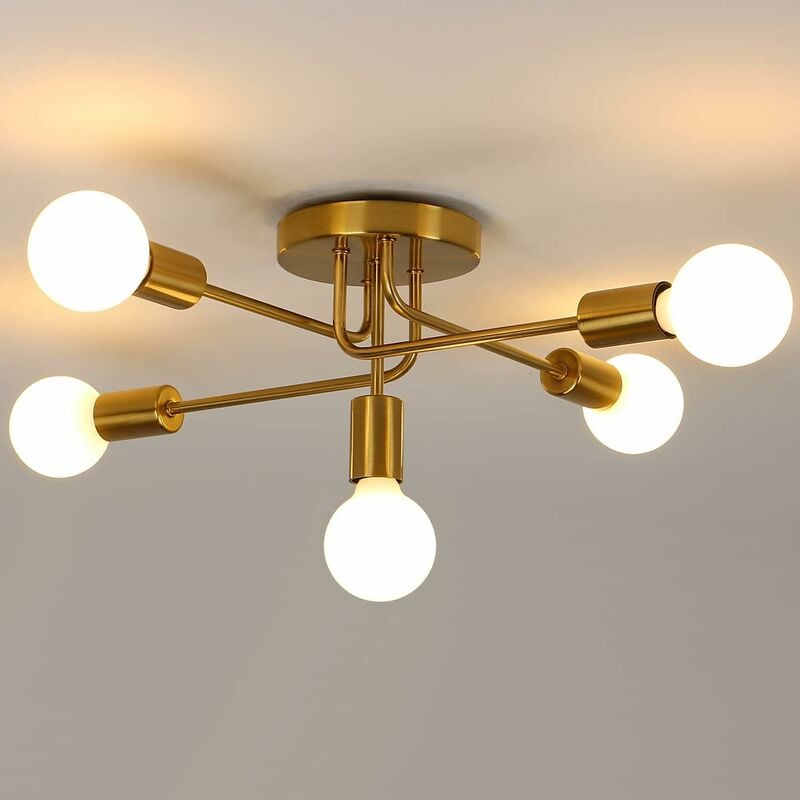Przemysłowa lampa sufitowa Lustre, 5 żarówek E27, metalowe oświetlenie sufitowe, złota lampa sufitowa, lampa sufitowa w stylu retro