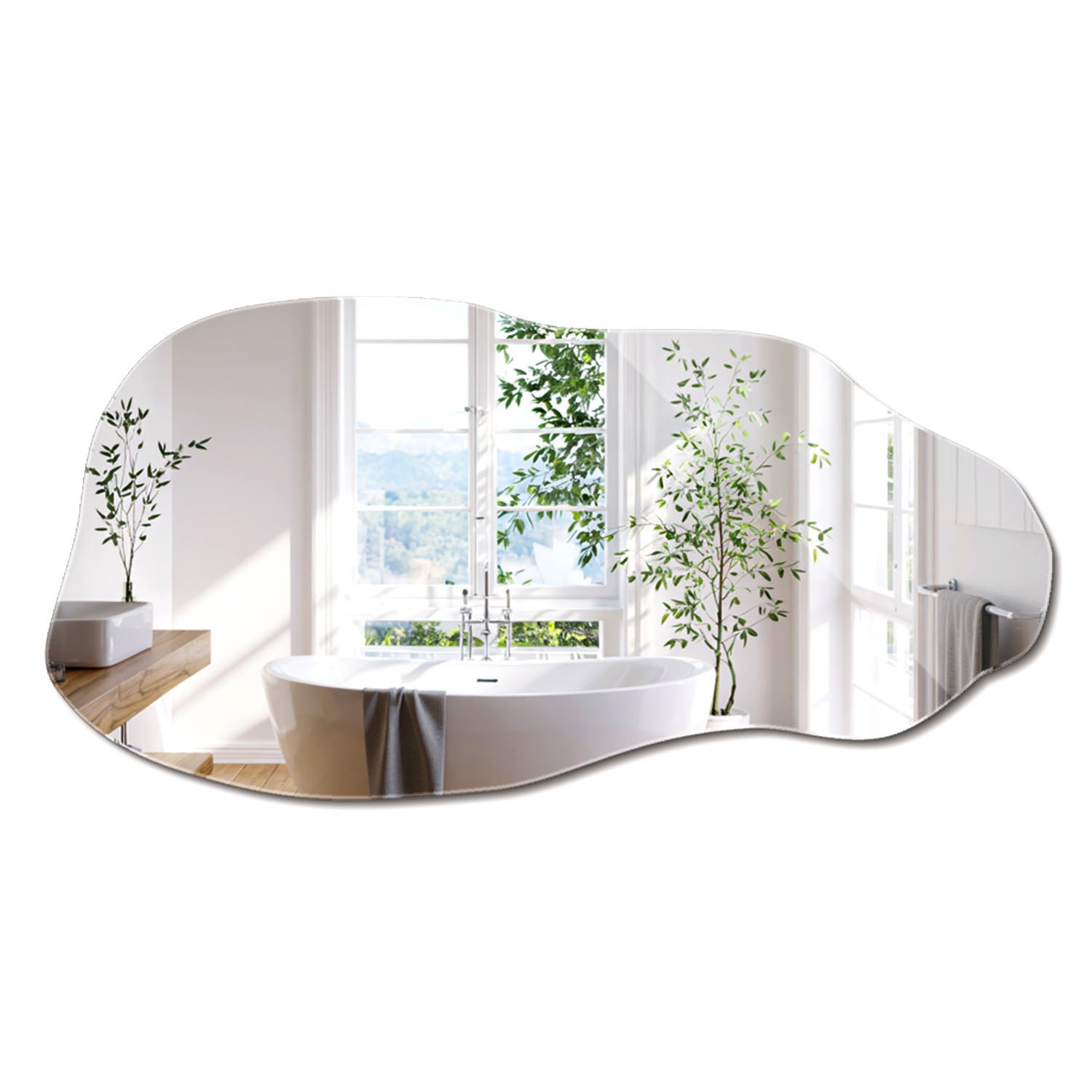 Lustro organiczne ścienne do łazienki, nietypowe lustro o nieregularnym kształcie 45x90 cm, ArtPrintCave