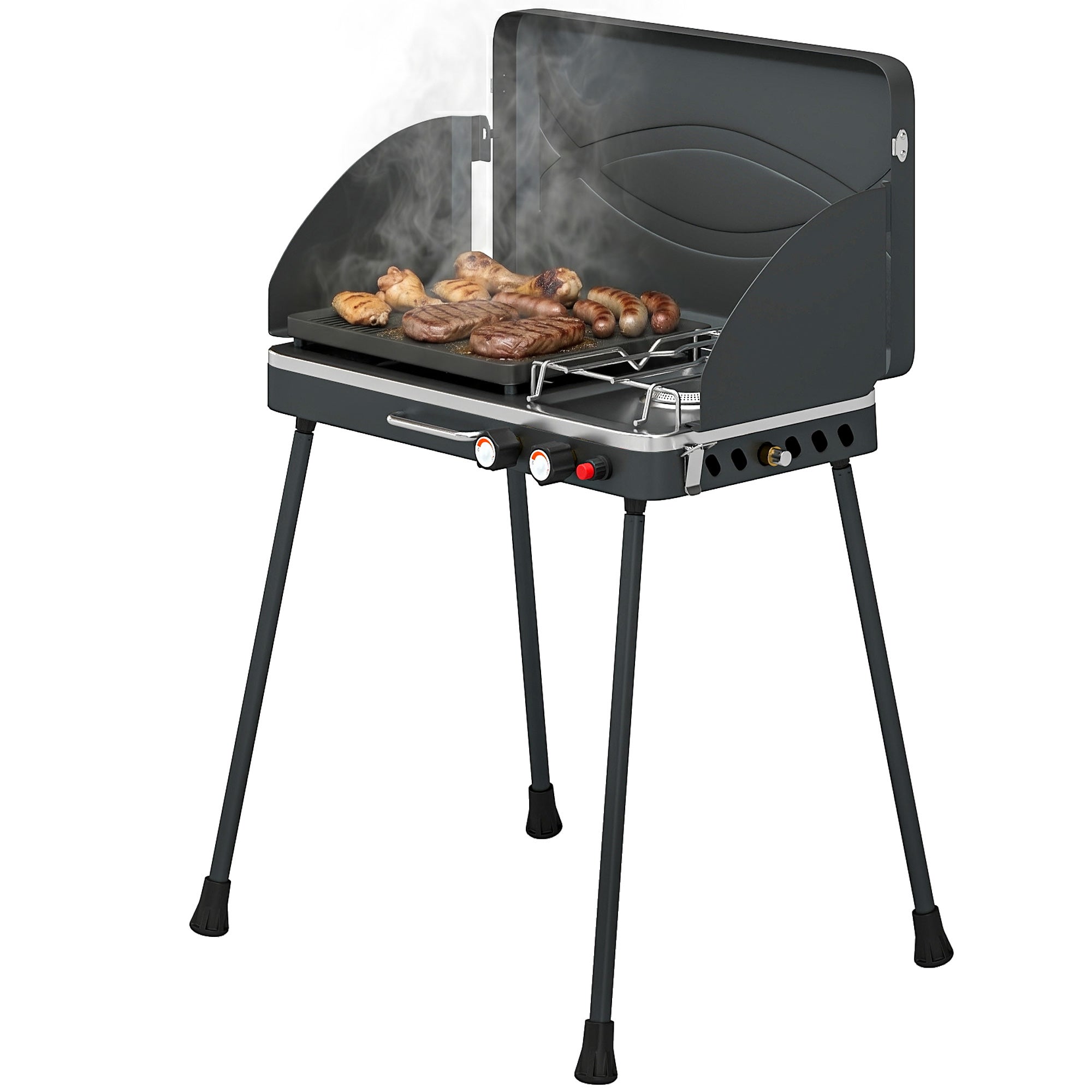 Przenośny grill gazowy 2 w 1 na propan, 7 kW, można używać na blacie lub jako blat, z dużą płytą grzewczą i zdejmowanymi nogami - czarny