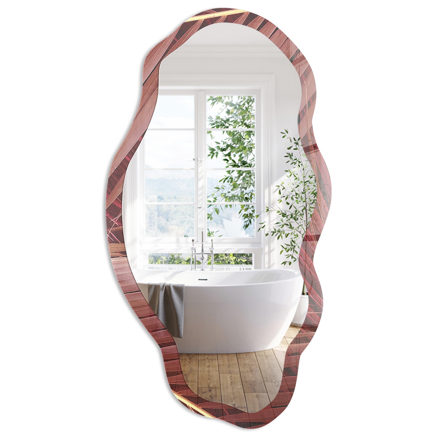 Lustro Ścienne o Opływowym Kształcie | Botaniczny akcent | 52x97 cm | ArtPrintCave