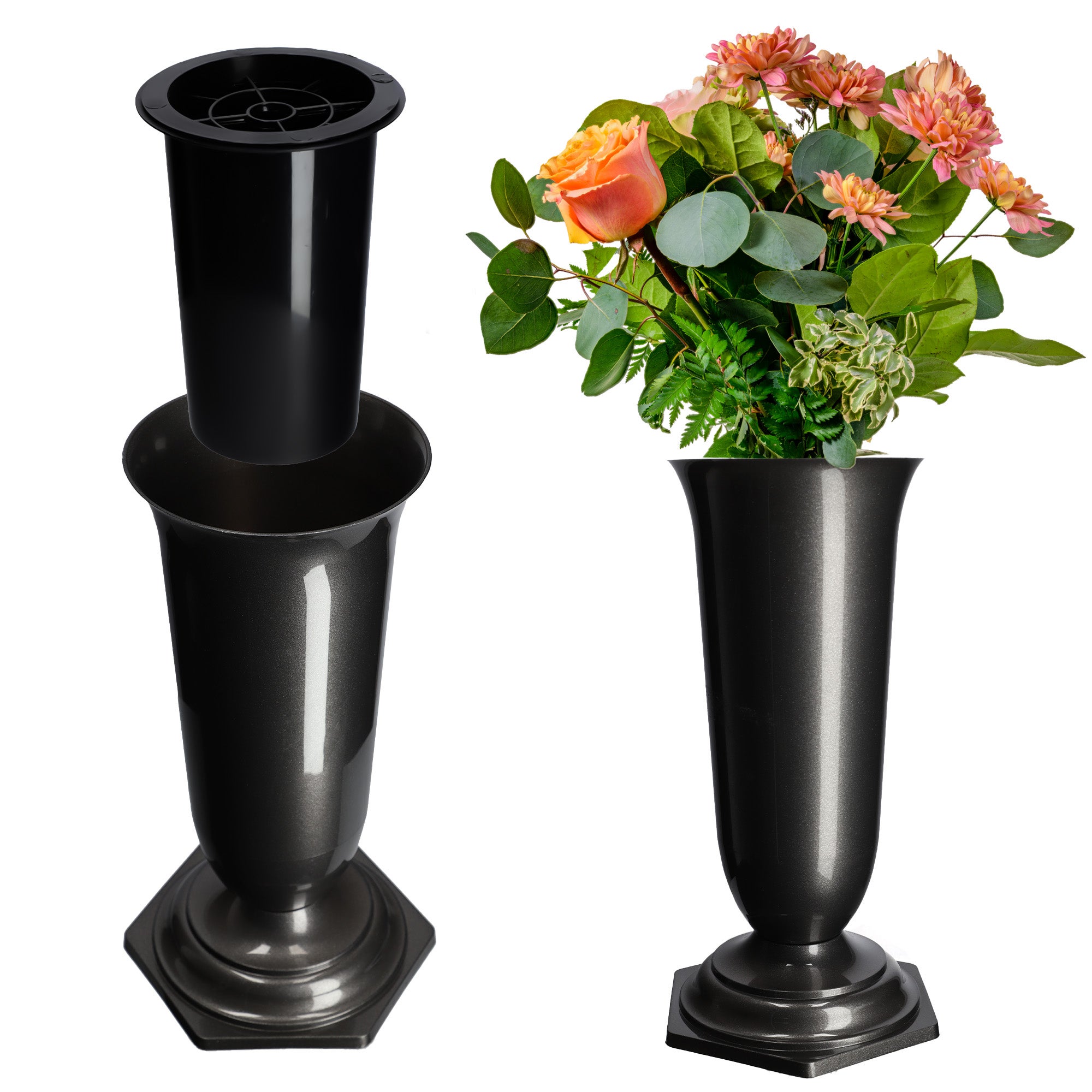 WAZON FLAKON NA CMENTARZ GRÓB NAGROBNY PLASTIKOWY GRAFIT 29cm MROZOODPORNY