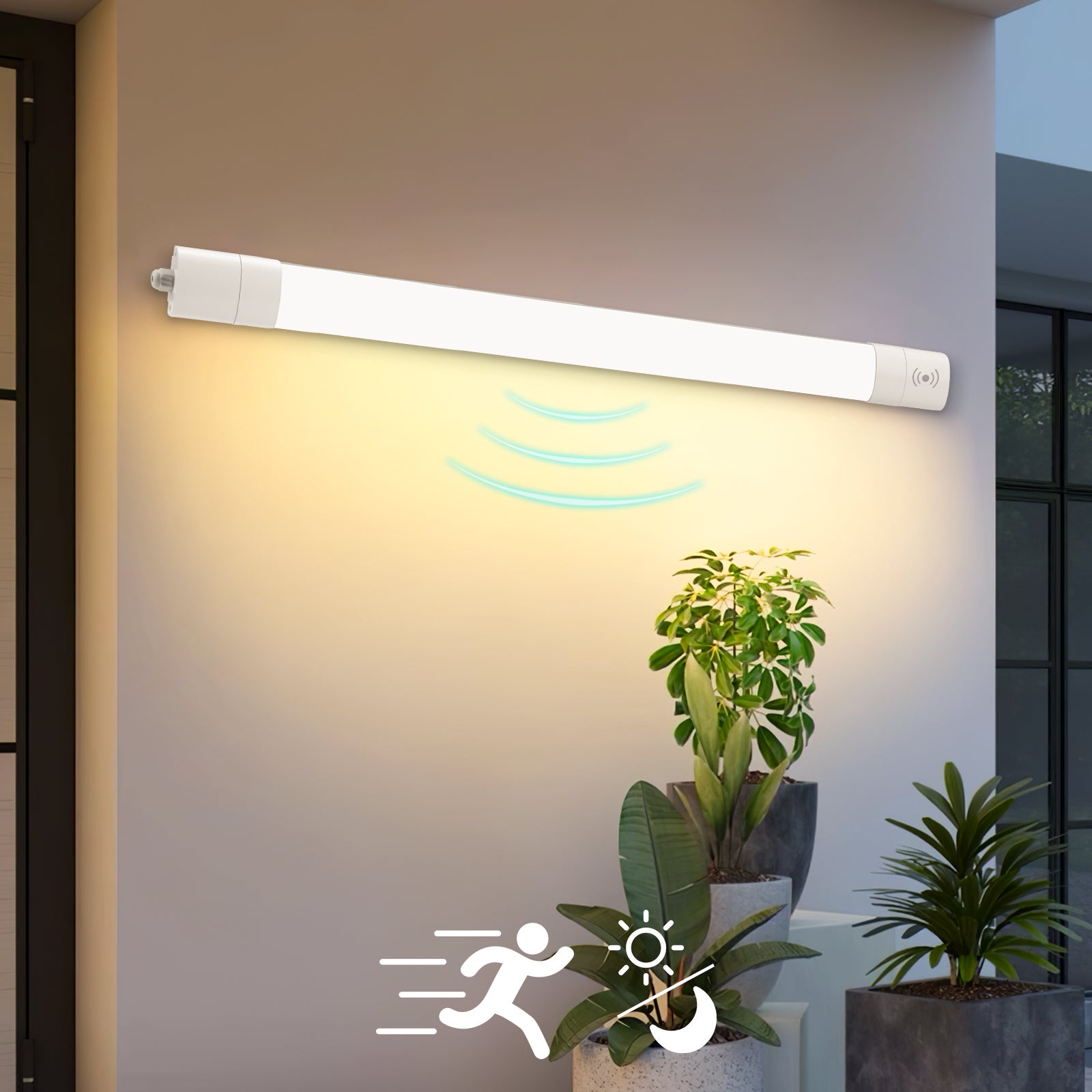 LOVHAUS 4 PCS Plafon LED Z Czujnikiem Zmierzchowym Radar 100W/LM, Lampa LED 60CM, Zewnętrzna Neon LED IP65 Do Ogrodu Ganku Garażu, 4000K