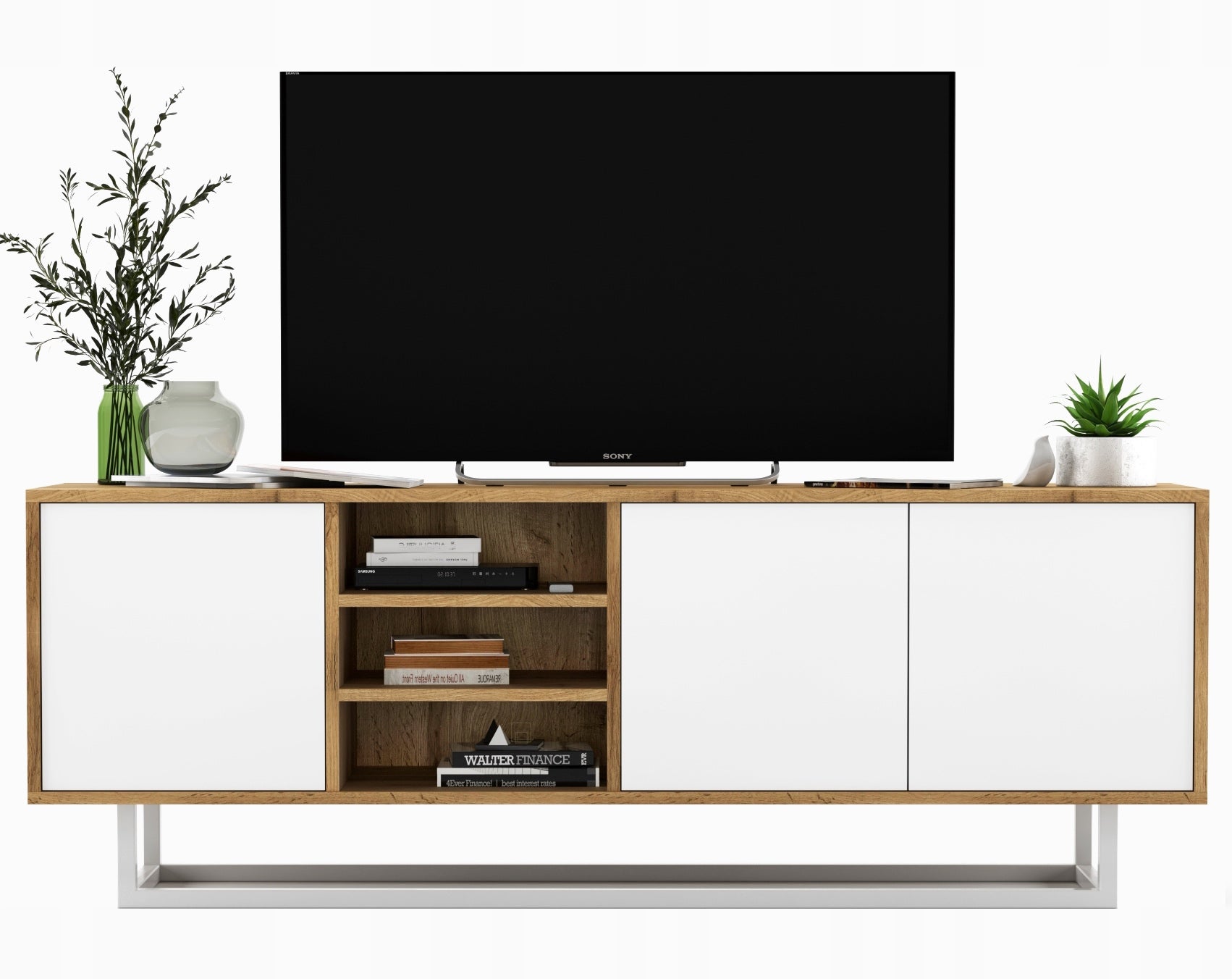Szafka RTV Loft 150 cm dąb wotan biały mat, nowoczesna komoda RTV do salonu