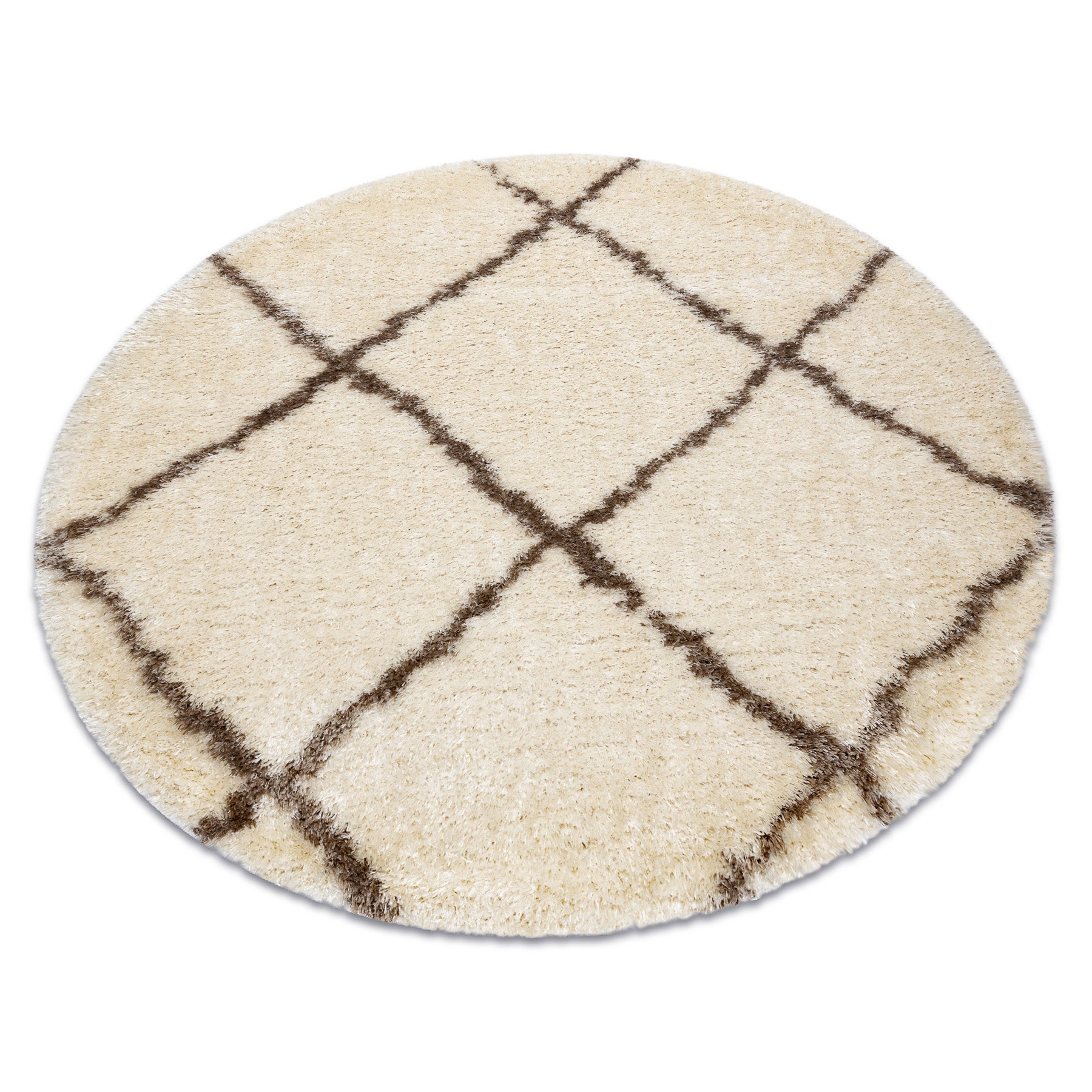 Dywan FLUFFY 2373 koło shaggy kratka, trellis - krem / beż koło 160 cm