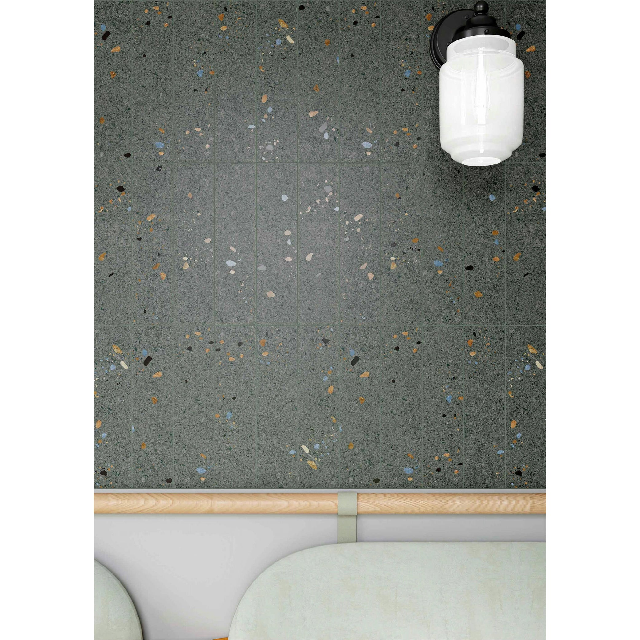 Płytka ścienna premium o efekcie terrazzo. Terrazo Grafit Mat 7,5x30 cm