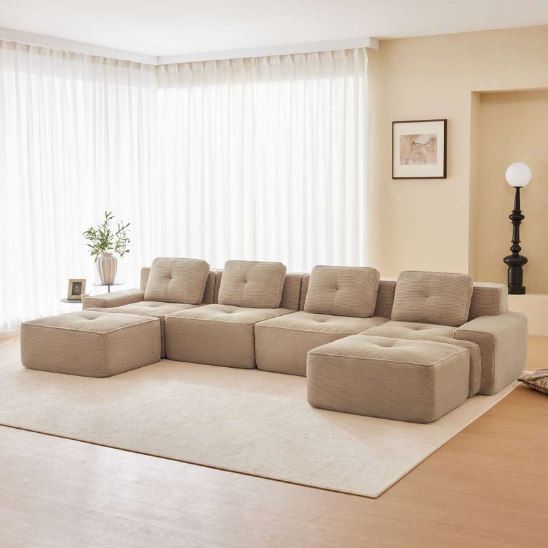 Sofa bezramowa – 4-osobowa modułowa sofa z szezlongiem, antypoślizgowa konstrukcja i przyjazna dla zwierząt