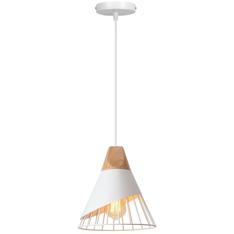 Nowoczesny industrialny żyrandol z drewna lampa sufitowa w metalowej klatce w stylu retro odpowiednia kuchni sypialni salonu bez źródła światła biały