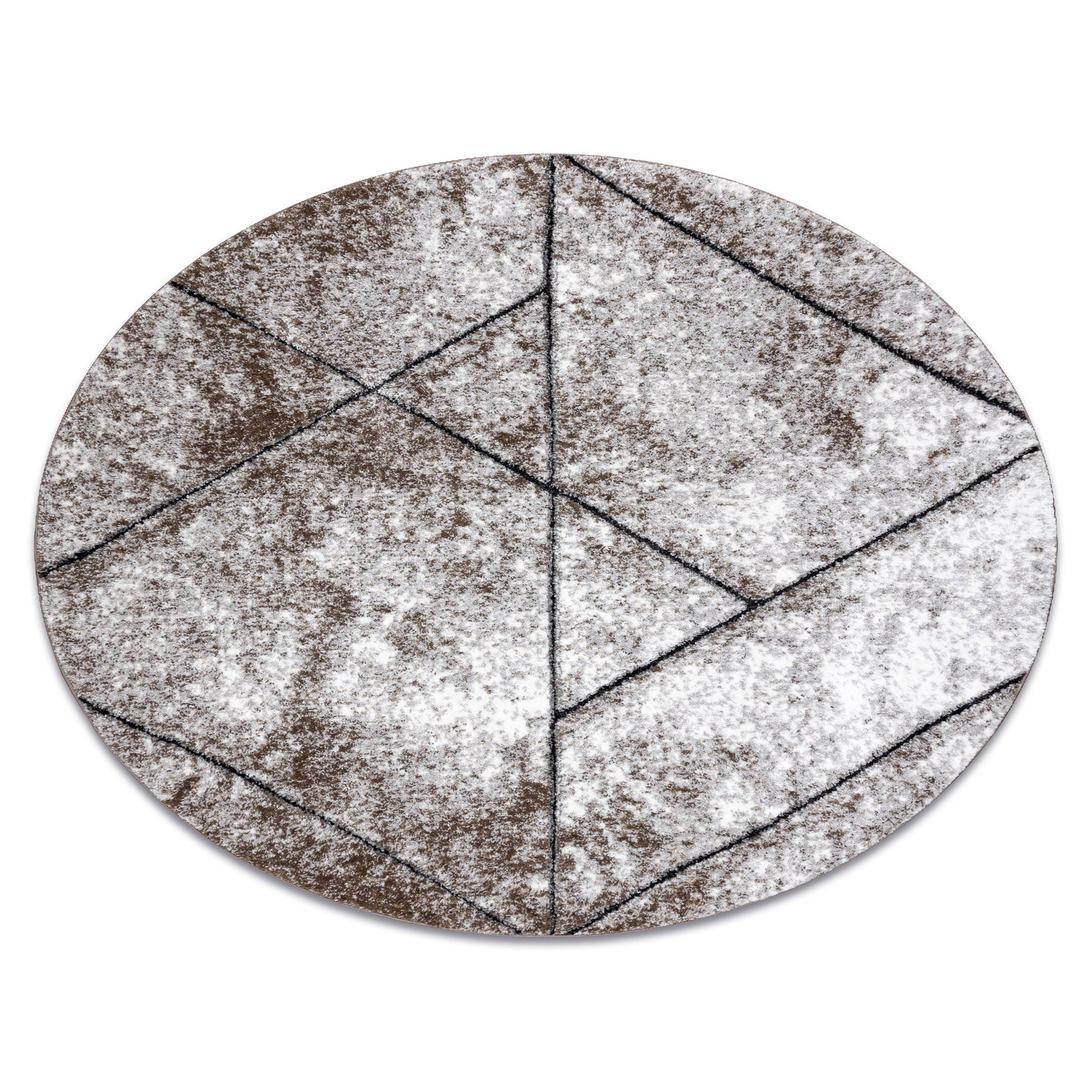 Dywan nowoczesny COZY 8872 Koło Wall, geometryczny, trójkąty - Strukturalny, dwa poziomy runa brązowy koło 160 cm