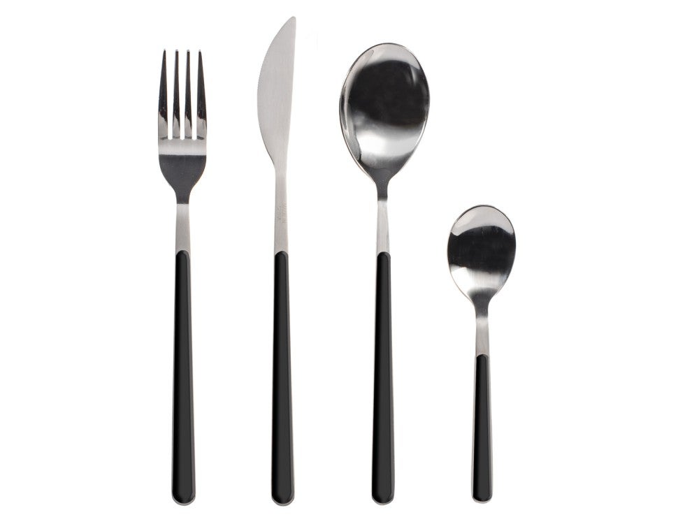 Conjunto de talheres H&H Nova de 24 peÃ§as em aÃ§o inoxidÃ¡vel com cabo de plÃ¡stico preto
