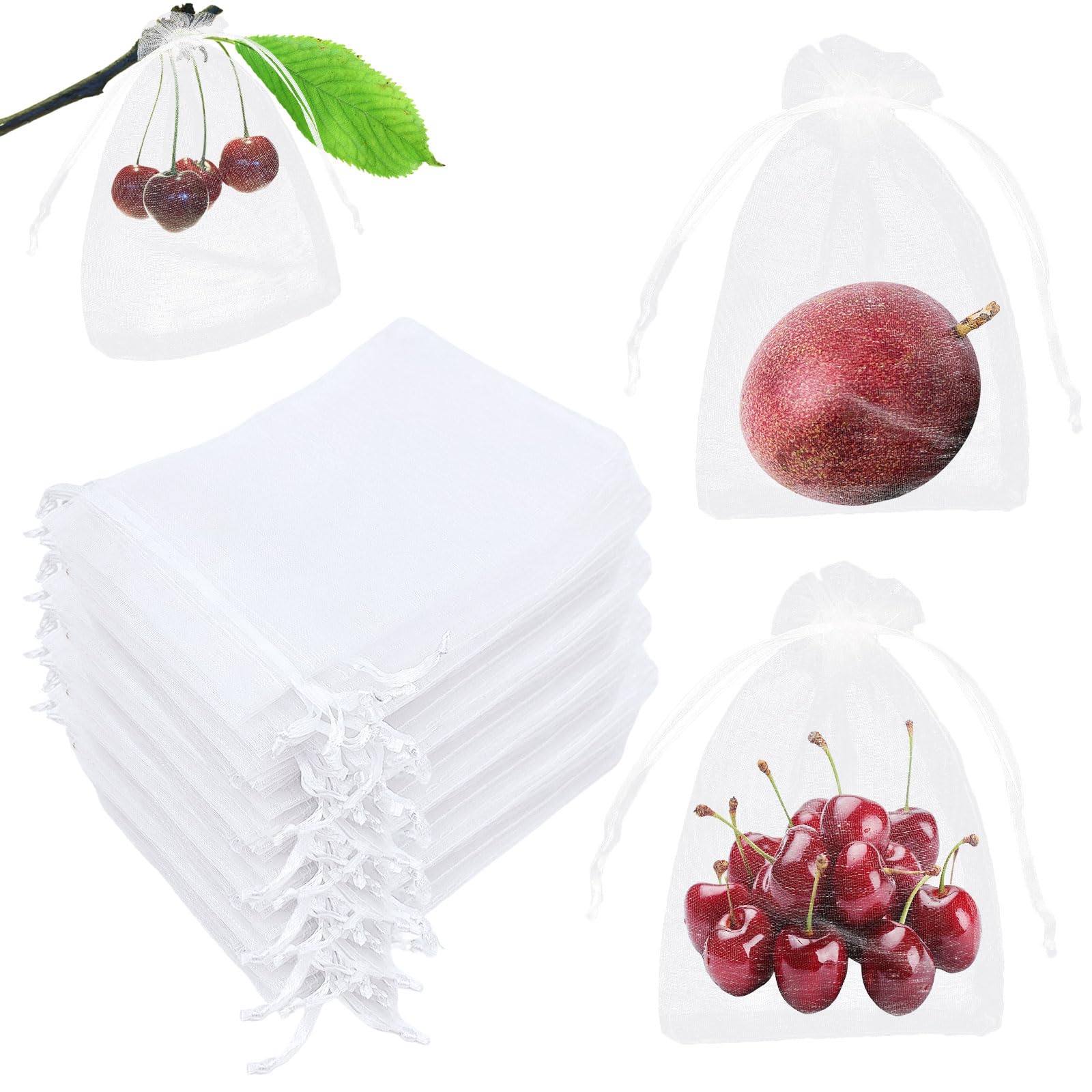 100 sztuk woreczków z organzy 10 x 15 cm ze ściągaczem, wielorazowe woreczki ochronne na winogrona, woreczki ogrodowe do ochrony owoców