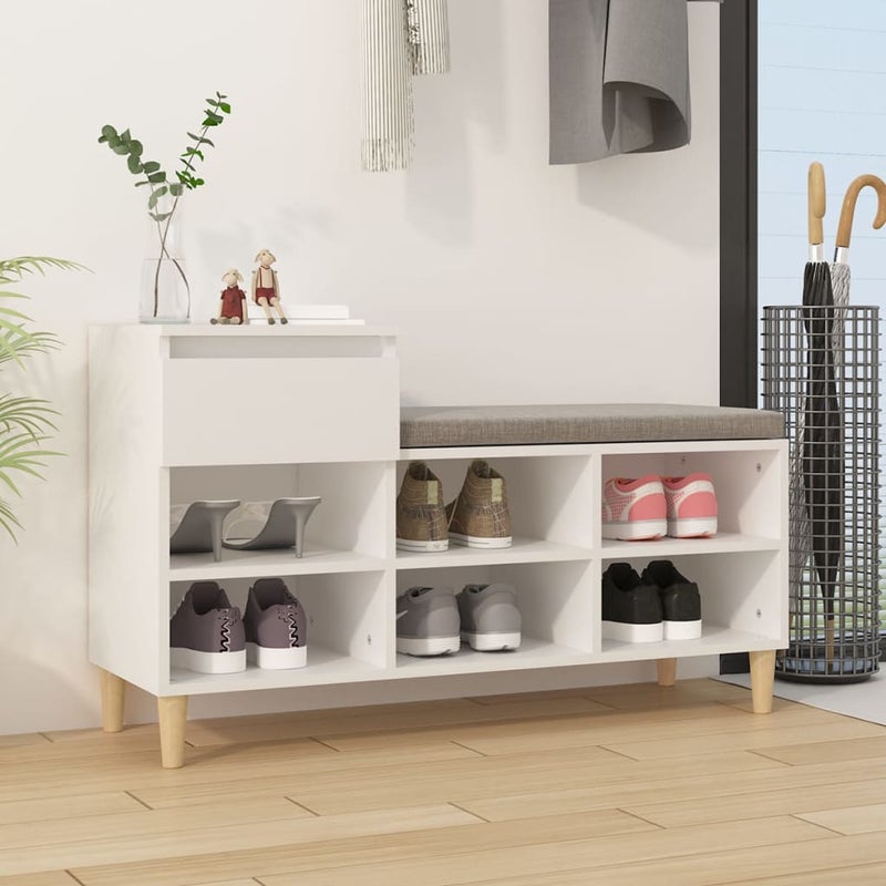 Półka na buty, biała, 102x36x60 cm, materiał drewnopochodny