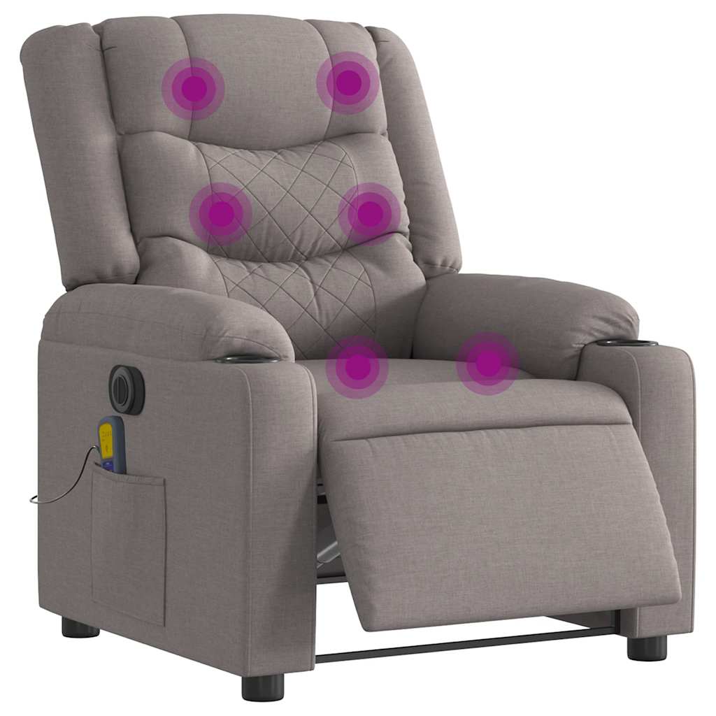 Poltrona reclinável massagens elétrica -acastanhado, em tecido, 77 x 93 x 99 cm, cinzento-acastanhado
