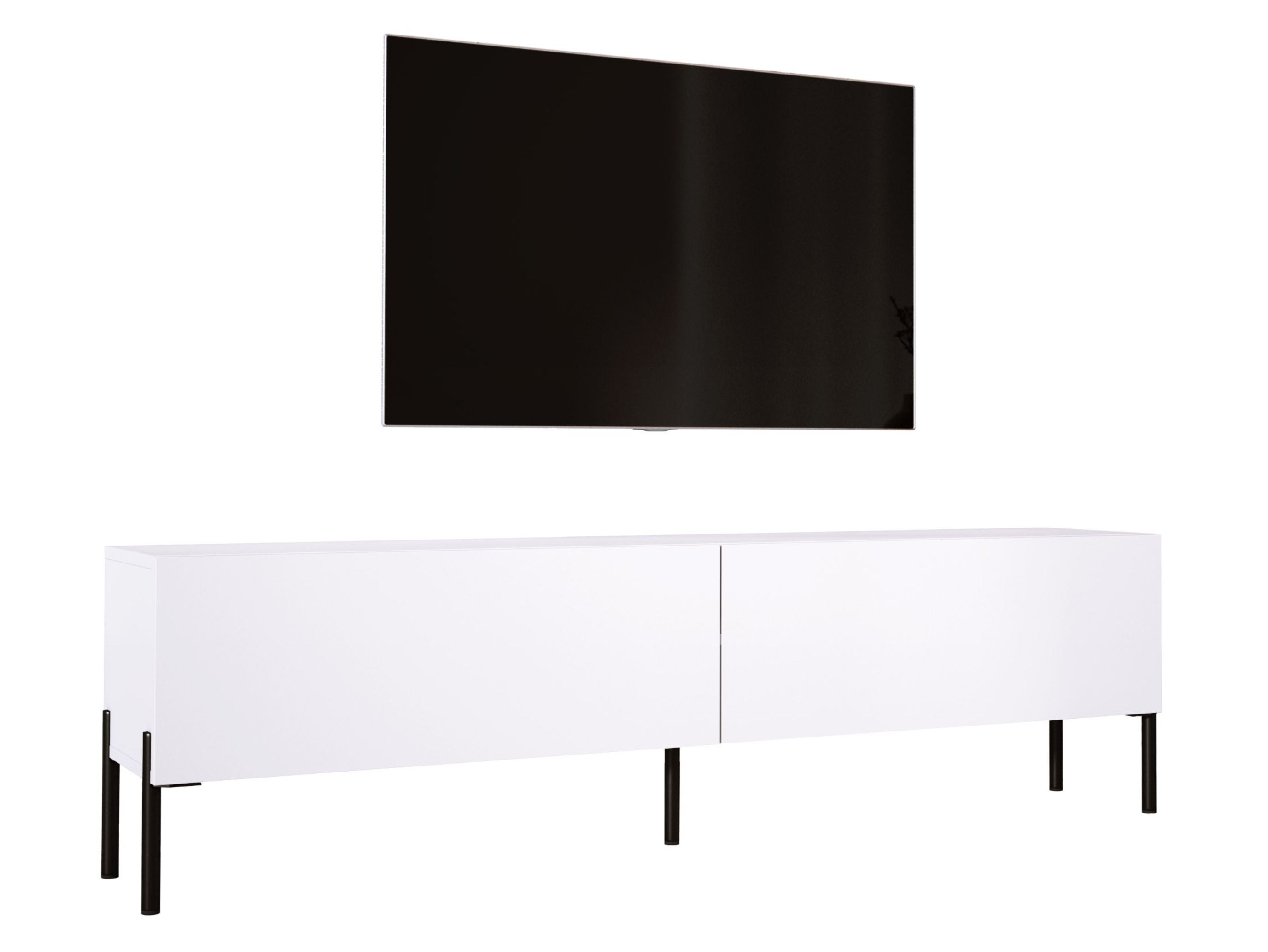 Szafka RTV: Biała matowa, nogi czarne, 170 x 52 x 32 cm