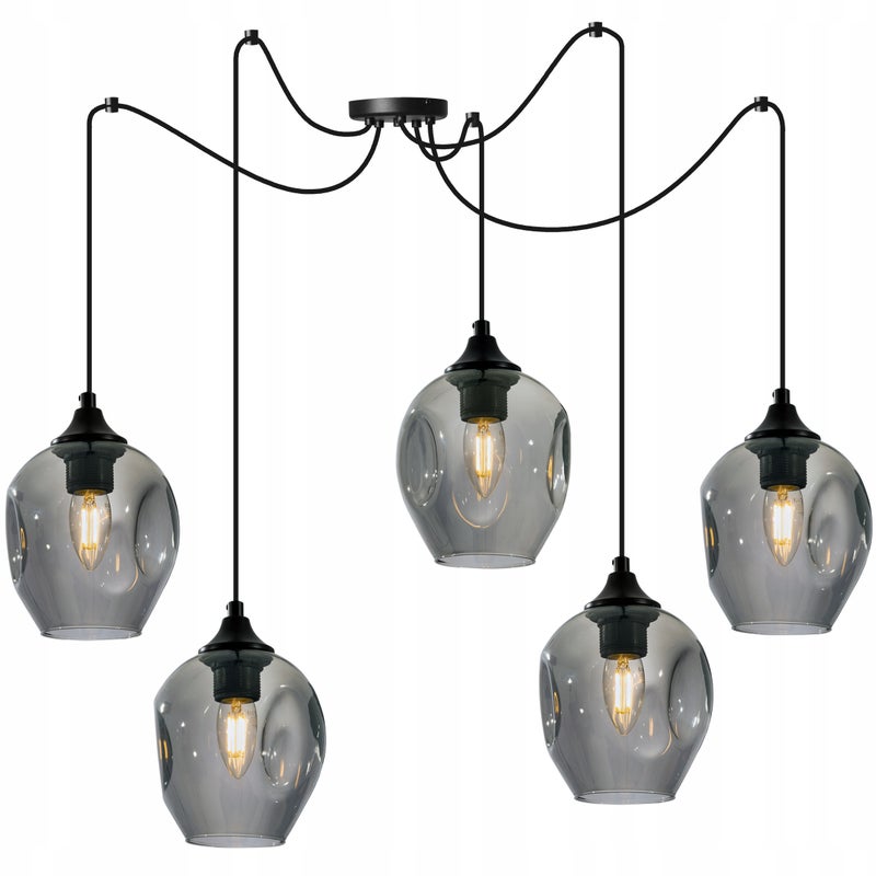 Lampa sufitowa wisząca Light Home LH Spider Prague Loft 5x E27 abażur kulisty grafitowy