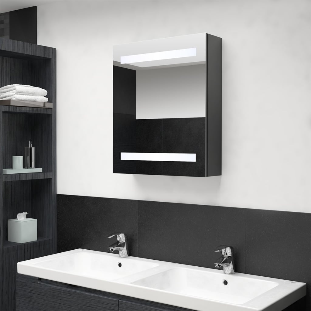 vidaXL Szafka łazienkowa z lustrem i LED, szara, 50x14x60 cm