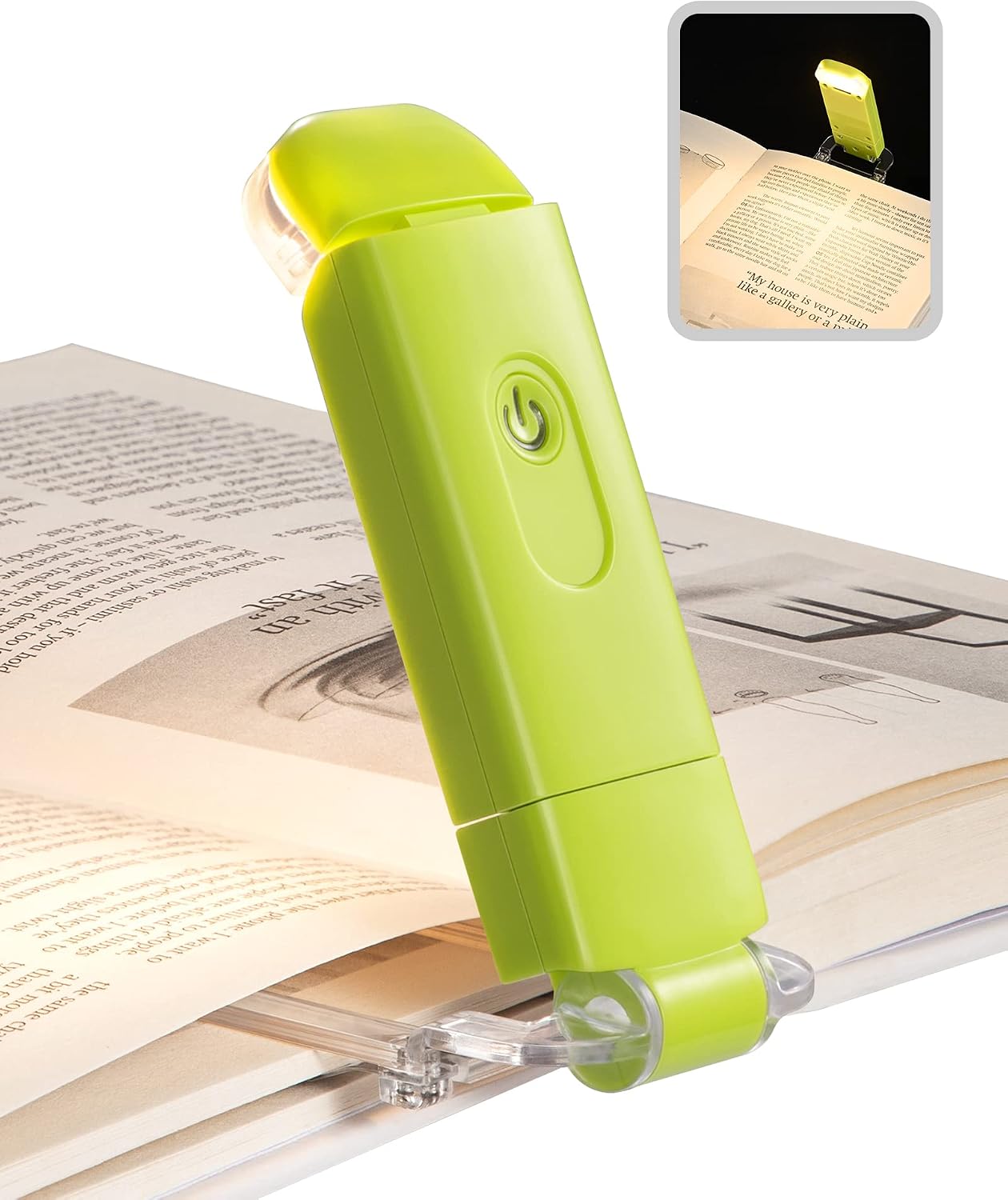 Lampka do czytania ładowana przez USB, podświetlana diodami LED, przyczepiana na klips, idealna do stosowania wieczorem w łóżku, w kolorze zielonym.