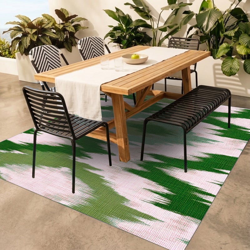 Dywan z PVC do wnętrz i na zewnątrz Ikat Esmeralda 160x240 cm - Winyl drukowany, antypoślizgowy, zmywalny, odporny — na taras i do domu.