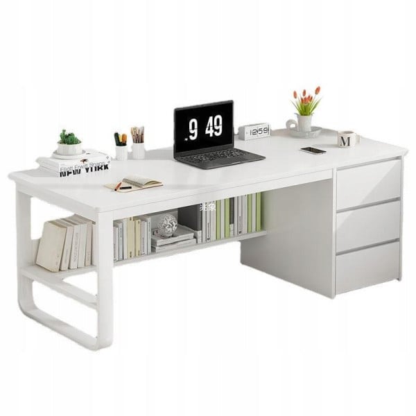 Nowoczesne biurko białe 120 cm z regałem 3 półki styl skandynawski