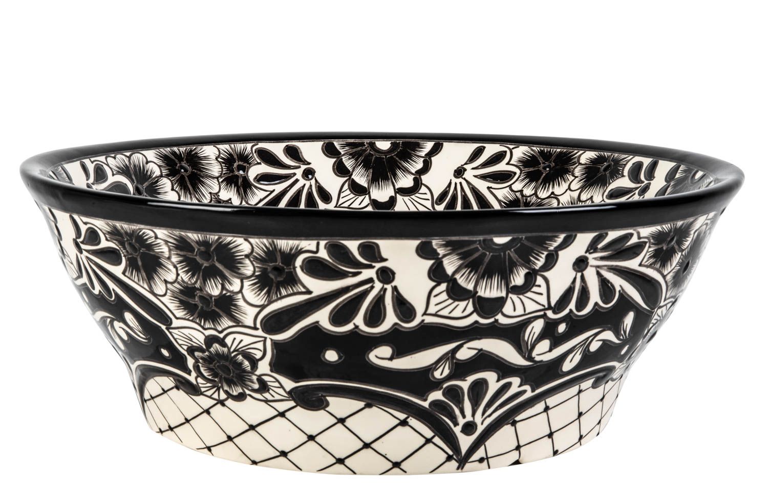 Meksykańska ceramiczna umywalka nablatowa z reliefem Serena Prima – okrągła umywalka łazienkowa 42,5 x 15 cm | Umywalka z motywami Talavera