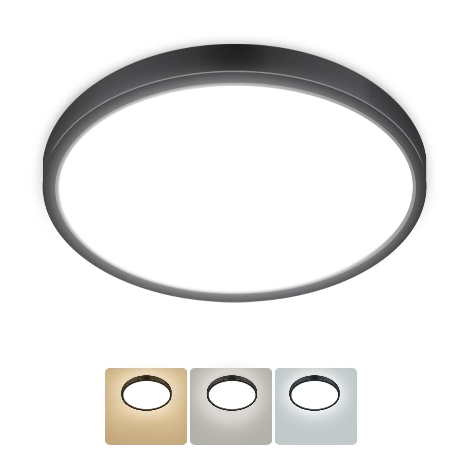 Lampa sufitowa LED 24 W, 3000 K, 4000 K, 6500 K, czarna, 2800 lm, wodoodporna IP54, do łazienki, okrągła oprawa świetlna Ø30 cm do sypialni, salonu, k