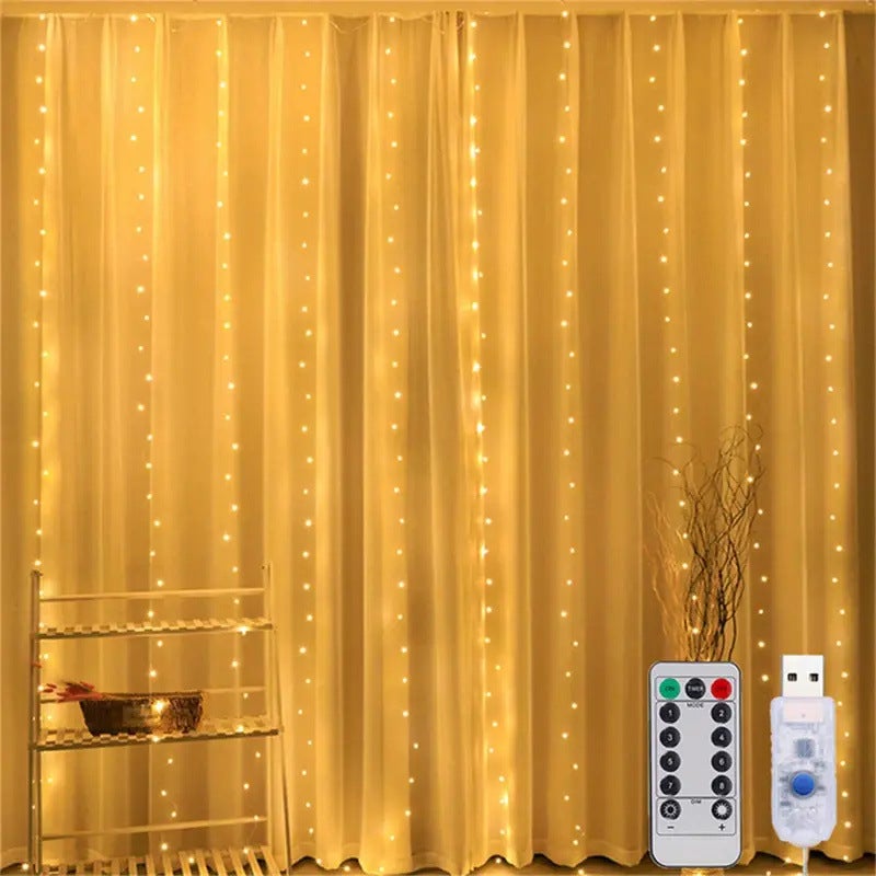 3 m x 3 m lampki choinkowe USB, do użytku wewnątrz, 300 diod LED z 8 trybami, pilot zdalnego sterowania, funkcja timera, regulowana jasność