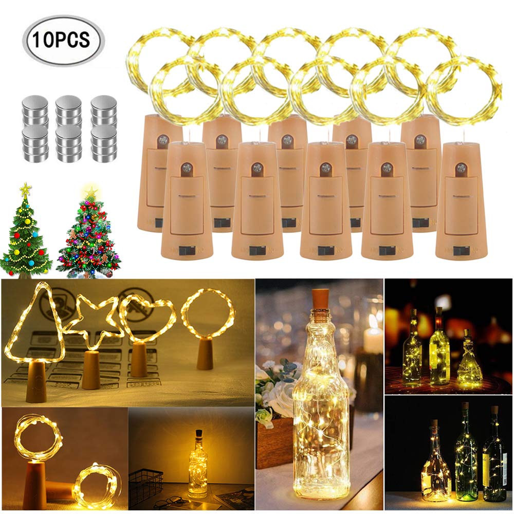 10 Sztuk 20 LED 2M Lampki do Butelek Ciepła Biel Światło do Butelek Wina Lampki Nastrojowe
