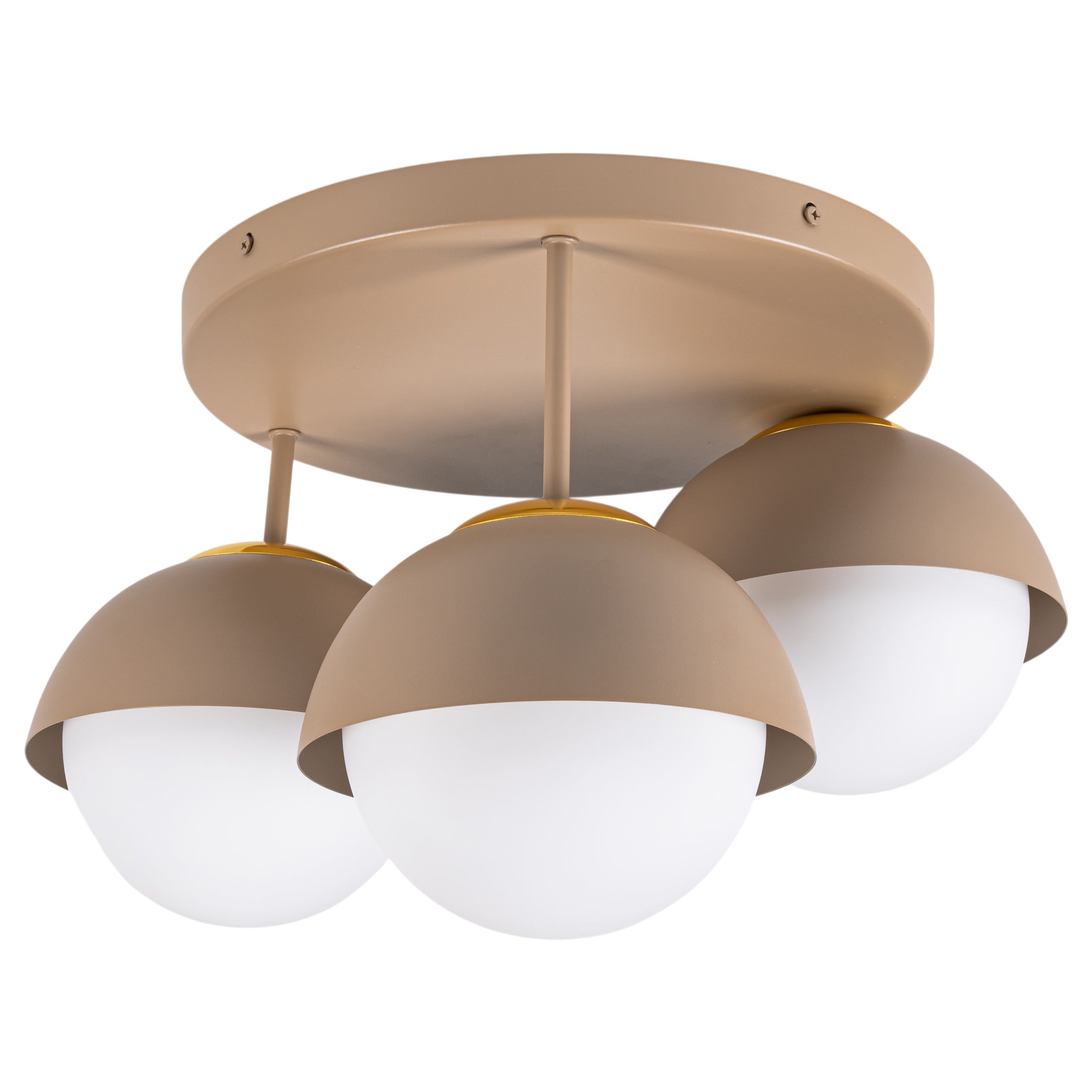 Lampa sufitowa Żyrandol Plafon Złota BEŻOWA Kula 3x E27 Ecru Mleczne klosze 15cm Kaszmir POTRÓJNA do Salonu - LEDHOFF
