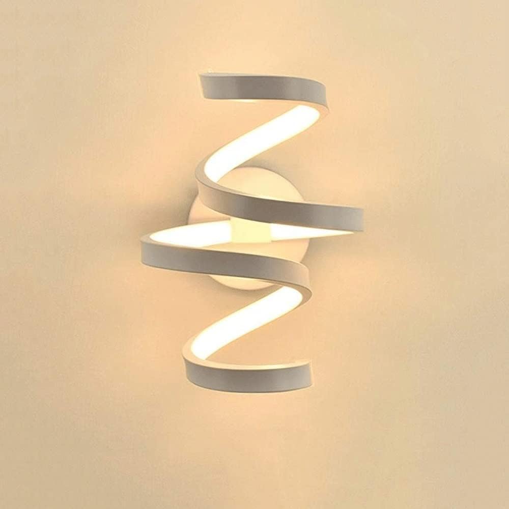 Biały spiralny kinkiet ścienny, aluminiowy metalowy kinkiet ścienny z akrylowym kloszem, prosta dekoracyjna lampa LED 18 W do sypialni, nowoczesna kre