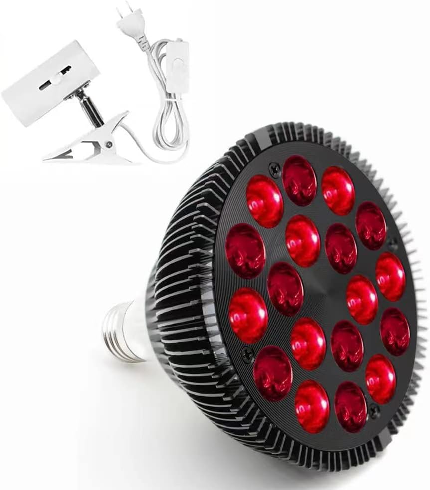 Czerwona żarówka, 54 W, 18 diod LED, kombinacja czerwonego światła 660 nm i podczerwonego 850 nm.