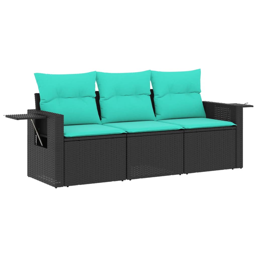 Sofa Ogrodowa Modułowa 3-Osobowa Technorattan Czarna z Poduszkami na Taras
