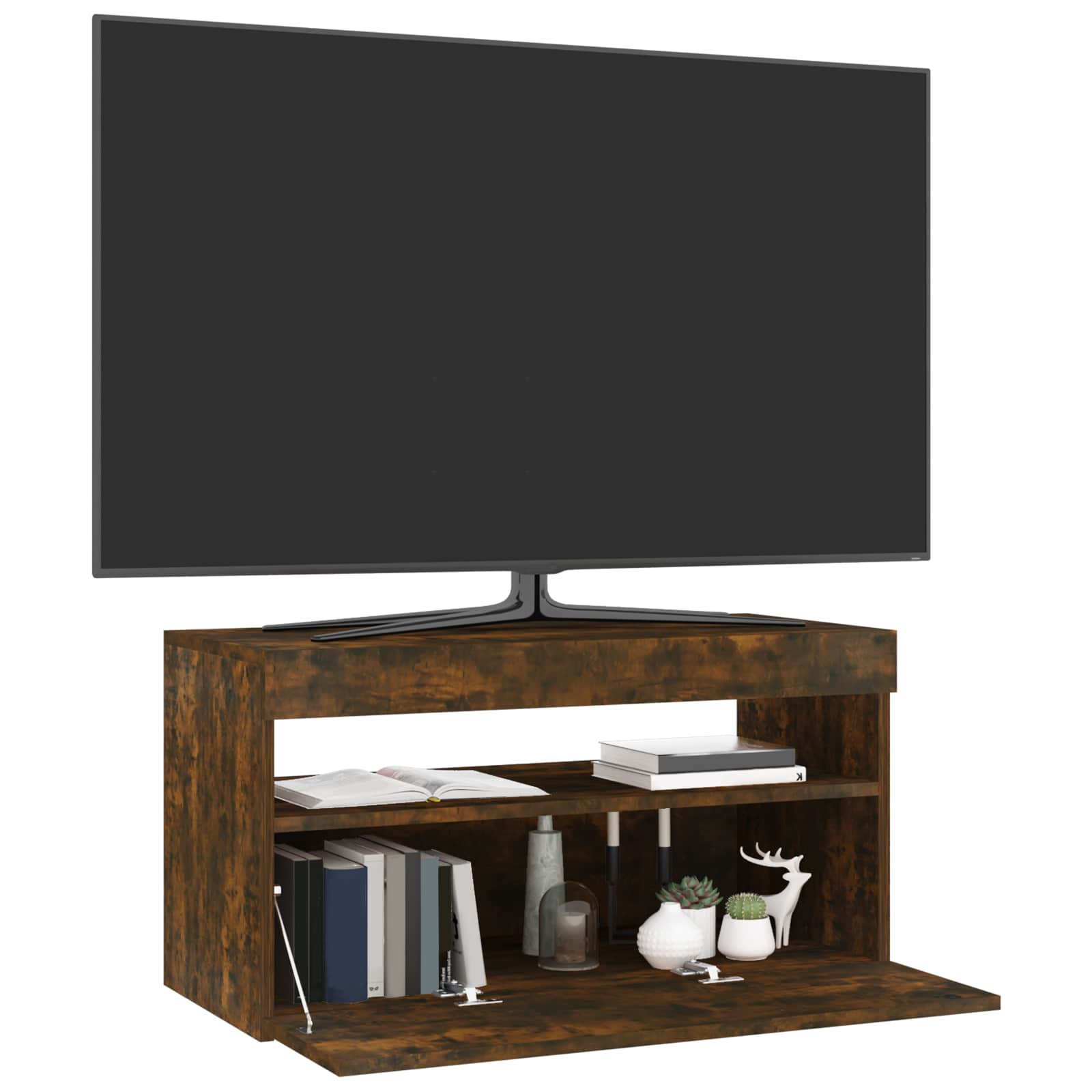 Szafka pod TV z oświetleniem LED, przydymiony dąb, 75x35x40 cm