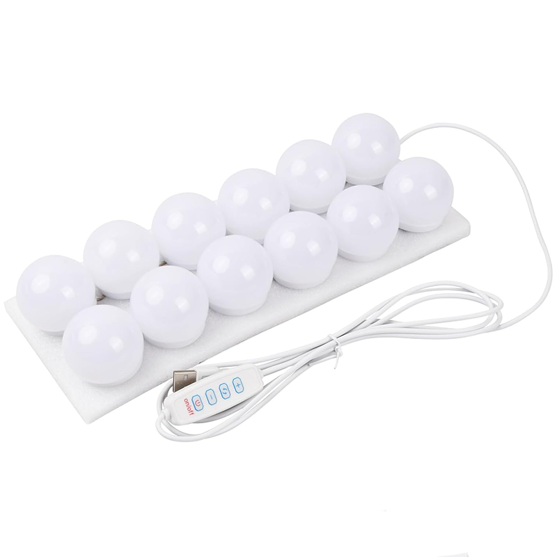 Lampa do makijażu LED 12 żarówek z kablem USB, 3 zmienne kolory, 45 mm, idealna do toaletki lub sypialni