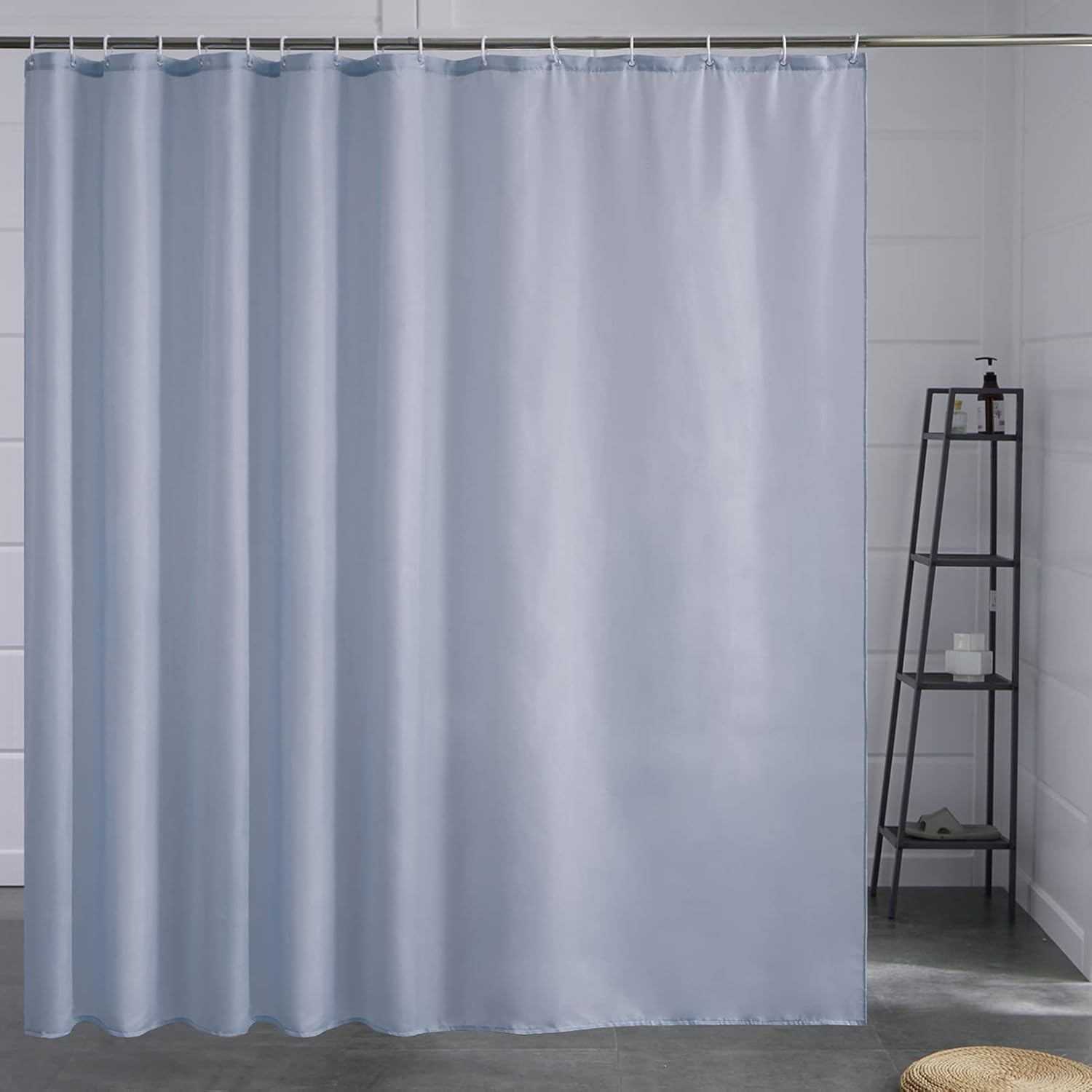 Bardzo szerokie zasłony prysznicowe do łazienki, wodoodporny materiał, zapobiegający pleśnieniu, zestaw 180 x 200 cm, niebiesko-szary z plastikowymi h