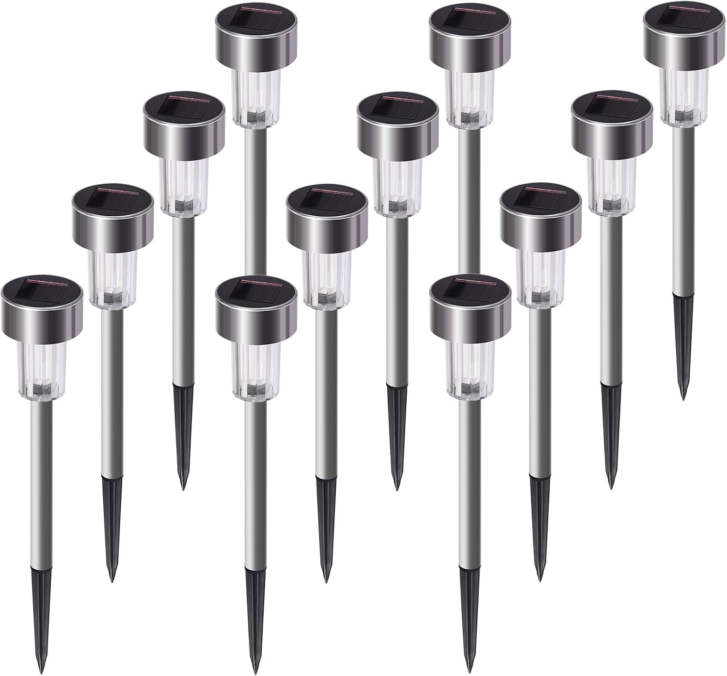 Lampy solarne zewnętrzne, zestaw 12 lamp solarnych ze stali nierdzewnej, chłodna biel