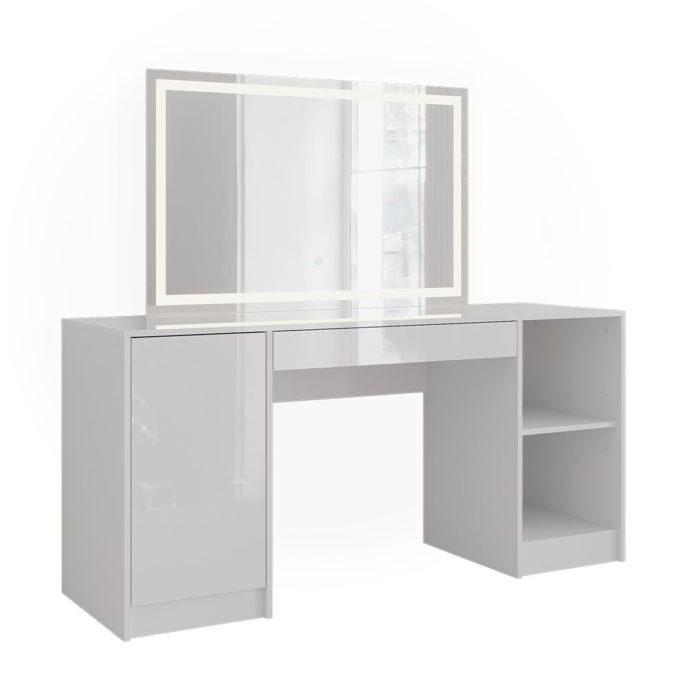 Vicco Stół toaletowy Sherry, Biały/Biały wysoki połysk, 158.2 cm z lusterkiem LED