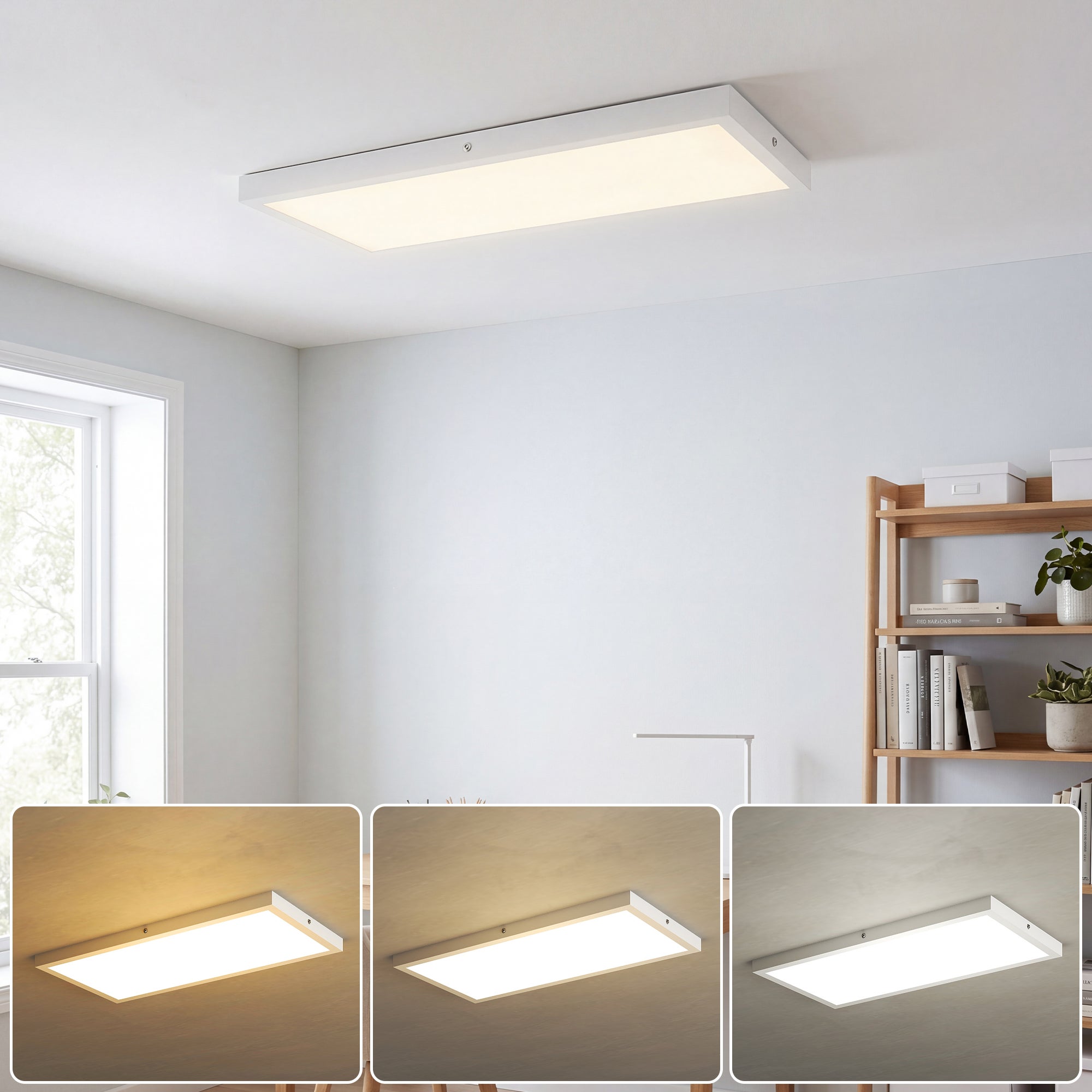 Zestaw 4 ściemnialnych lamp sufitowych o zmiennej temperaturze barw z przełącznikiem DIP i kinkietami 3000K/4000K/6000K, 60 x 30 x 3,7 cm, kolor biały