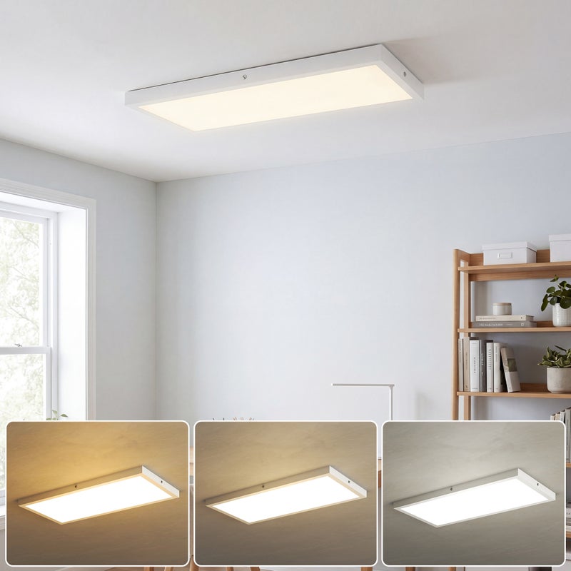 Zestaw 4 ściemnialnych lamp sufitowych o zmiennej temperaturze barw z przełącznikiem DIP i kinkietami 3000K/4000K/6000K, 60 x 30 x 3,7 cm, kolor biały