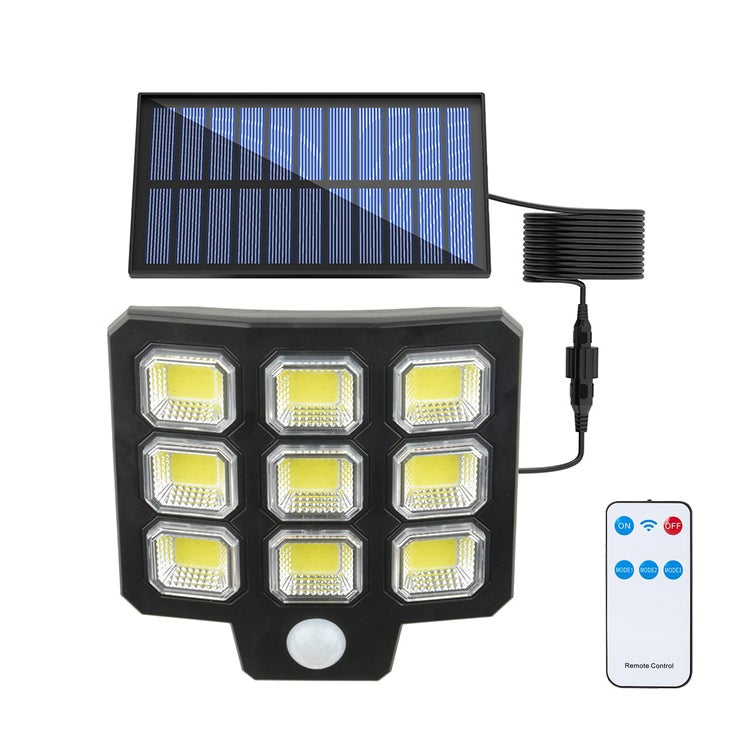 Lampy solarne zewnętrzne z czujnikiem ruchu, 72 COB, 3 tryby oświetlenia i pilotem