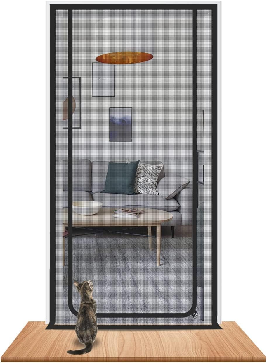 Moskitiera dla kota, 85 x 210 cm, czarna, wodoodporna, z zamkiem błyskawicznym, oddychająca i wentylowana, odpowiednia do sypialni i tarasów.