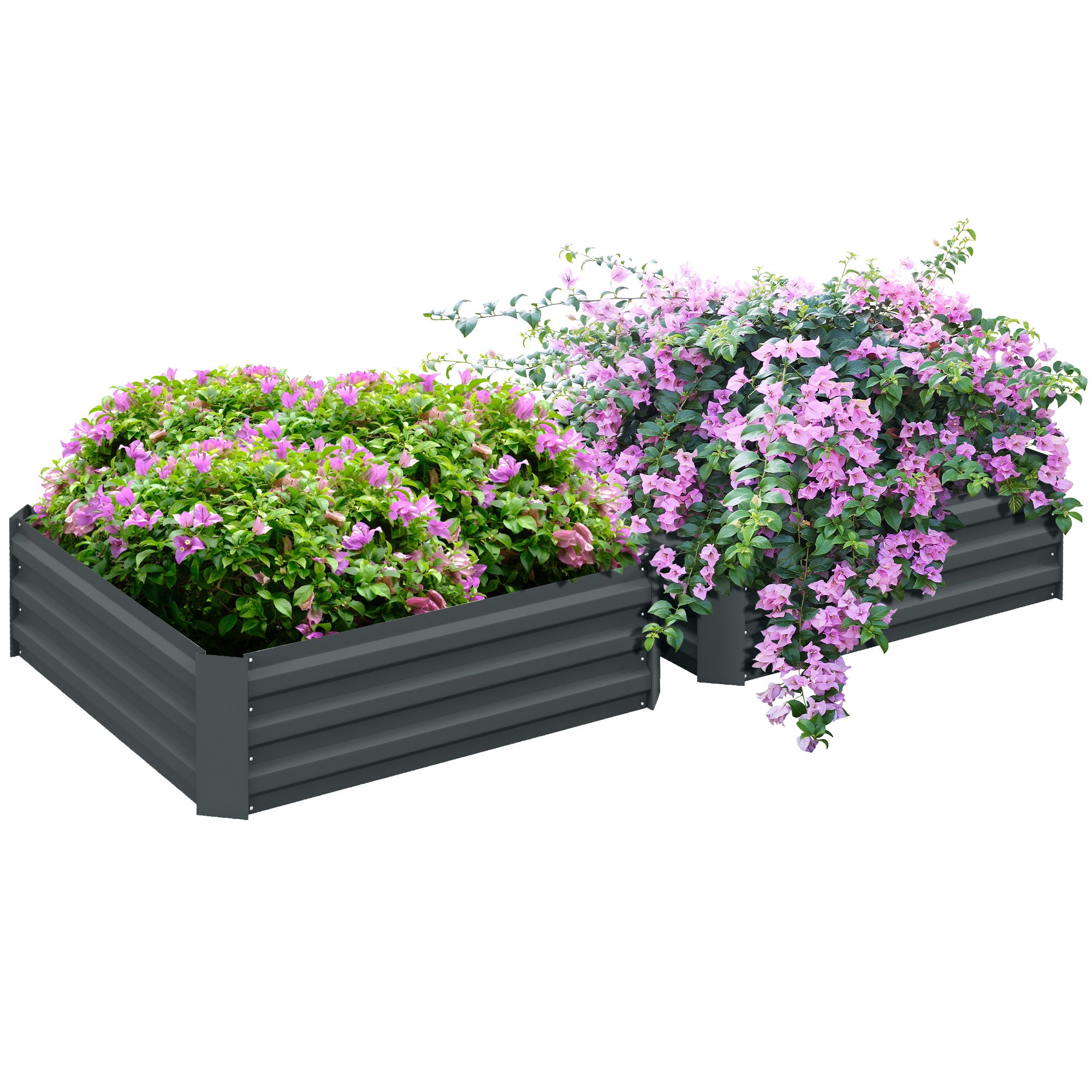 Zestaw 2 291L podwyższona grządka ogrodowa, Podwyższony Galvanised skrzynka na rośliny do Kwiaty, Zioła, 100 x 100x30cm, Ciemny Szary